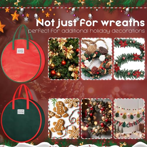 Criusia Red 24x8 Inch Wreath Storage Bag with Handles & Dual Zipper - Holiday Organizer