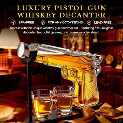 Whiskey Gun Decanter Set with Bullet Glasses - Original with Bullet Glasses