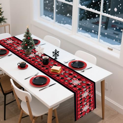 Hegbolke 6 Pack Christmas Table Runners 14 x 108 Inch Red & Black Buffalo Plaid Holiday Decor