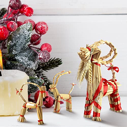 7 Pcs Scandinavian Straw Goat Christmas Ornaments Set - Nordic Holiday Decorations