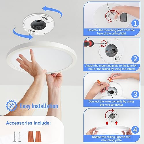 SunRider 4-Pack 12" LED Flush Mount Ceiling Light 5000K, 24W,