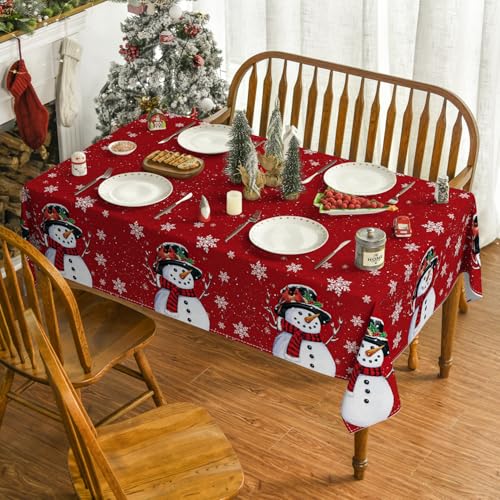 Horaldaily 60 x 84 Inch Christmas Tablecloth - Rectangular Snowman Red