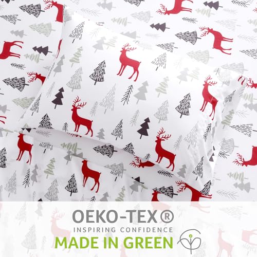 CAROMIO Christmas King Microfiber Bed Sheet Set with Gray Fitted Sheet 16" Pocket