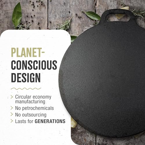 Victoria 12-Inch Cast Iron Tawa Dosa Pan with Loop Handle, Seasoned Cooking Skillet