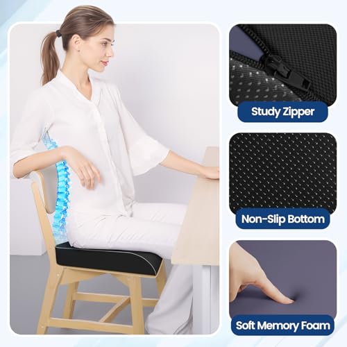 Black X-Large Memory Foam Seat Cushion for Tailbone Pain Relief - Ergonomic Chair Pad