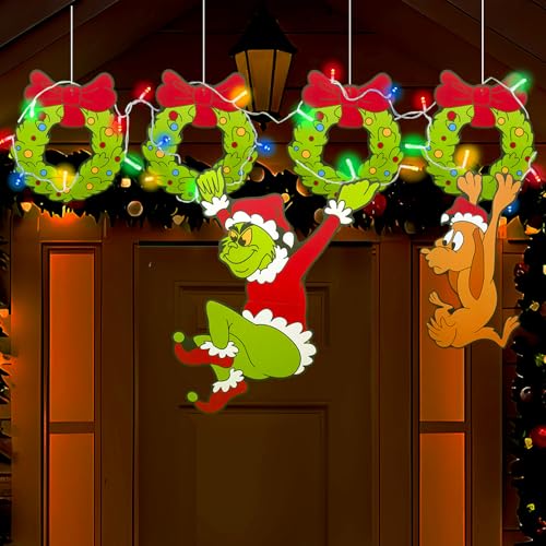 Outdoor Christmas Fence Signs with LED Lights - 6 Pcs Peeker Yard Garden Decor
