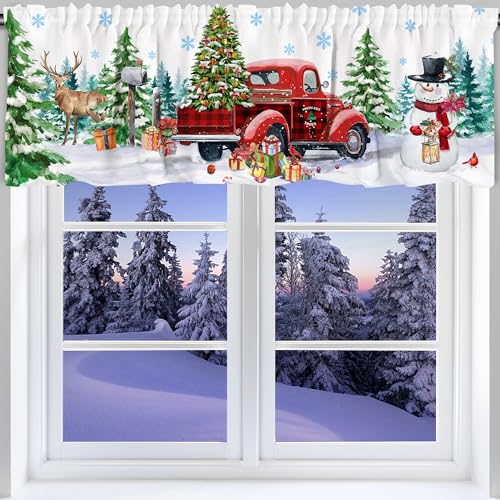 Christmas Valance Curtain for Kitchen-Christmas Decorations Gray Floral Window Valance for Living Room Bedroom Scroll Decor Winter Truck Decor Rod Pocket Valances Window Treatment Valance 18" X 54"