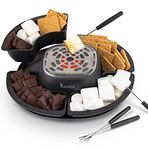 Kusini Indoor Flameless S'mores Maker with 4 Trays & Roasting Forks - Perfect for Movie & Date Nights