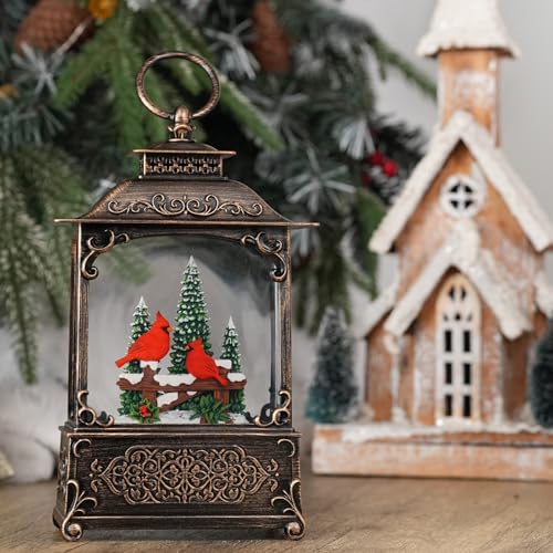 Red Cardinals Bird Snow Globe with Music - USB/Battery Operated Glitter Glass Dome