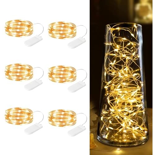 Minetom 6 Pack Fairy Lights Battery Operated String Lights - 7ft 20 LED Waterproof Silver Wire Firefly Lights Waterproof for DIY Crafts Wedding D?cor Table Centerpieces Mason Jars Party