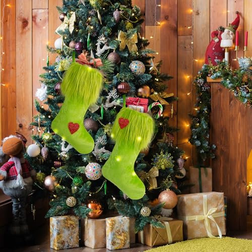 nuvagiki 2-Pack 18-Inch Green Velvet Christmas Stockings for Mantle or Wall Decor