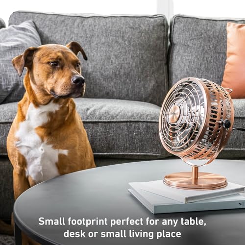 Heritage 6-Inch Table Fan with 2 Speeds, Adjustable 145° Tilt, Metal Finish – Brushed Copper