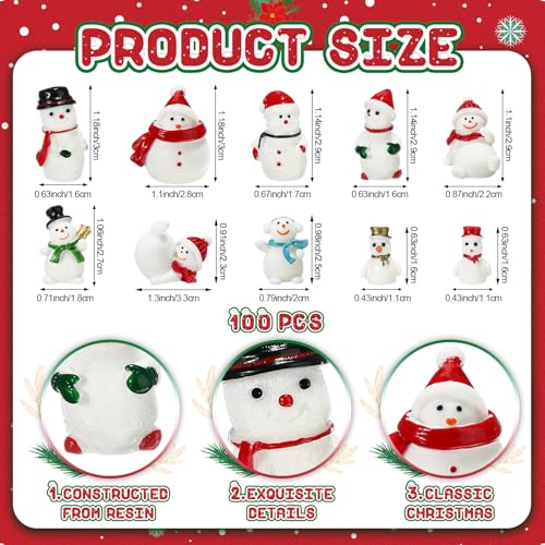 Mini Snowman Figurines Christmas Decorations - 100 Resin Ornaments for Holiday Decor