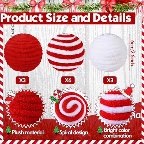 Syhood Red and White Peppermint Christmas Ornaments, 12 pcs 2.36''