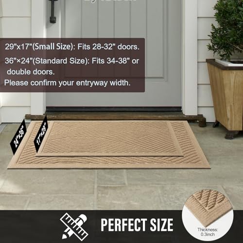 Outdoor Welcome Door Mat 36x24 Inches - Absorbent Muddy Dirt Resistant Non-Slip Entry Rug Beige