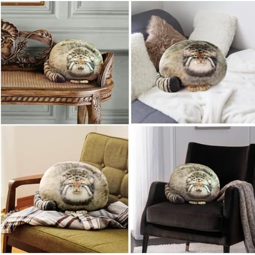 Steppe Cat Plush, Cat Stuffed Animal 18inch, Pallas Cat Plush Pillow, Cute Plushies for Girls, Soft Plush Pillow, Throw Pillow Doll Decoration Doll Gift for Kids Boys Party Christmas