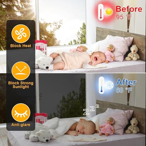 Black Silver Window Privacy Film 35.4x157.4 Inches Sun Heat Blocker - One Way