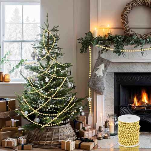 33 Feet Christmas Tree Beads Garland Artificial Pearls Beads Garland Plastic Pearl Strands Chain Beaded Garlands for Holiday D?cor and Christmas Party Wedding DIY Decoration Supplies (Gold)
