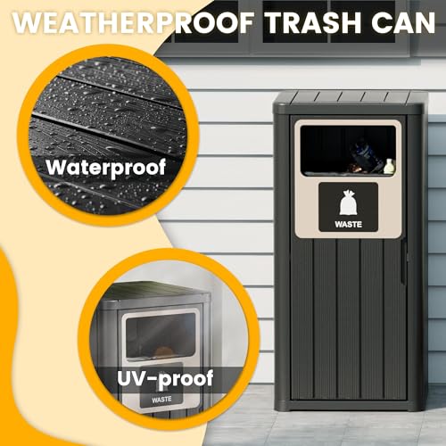 WTFGO Black 22 Gallon Outdoor Waterproof Resin Trash Can with Lid - Patio Garden Bin