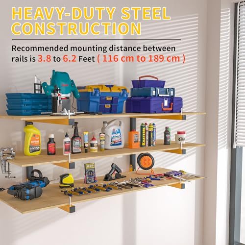 Yellow 4 Pack Lumber Storage Wall Mount Racks - 6-Tier Heavy Duty Garage Shelving