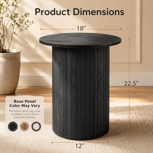 GIANTEX Black Round Fluted Side Table Set of 2 - Modern Pedestal End Tables