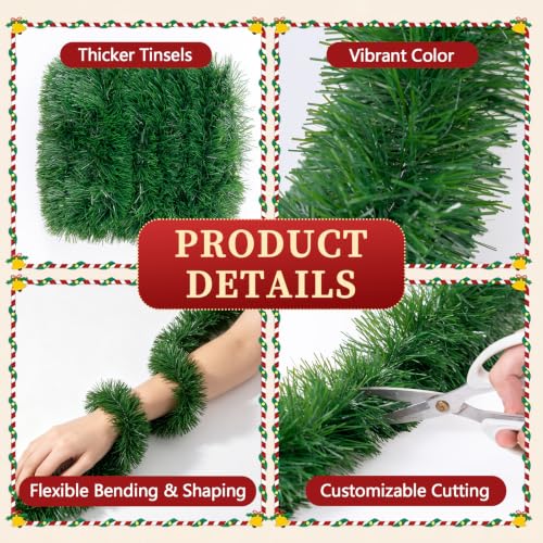 TinyLife 100FT Green Christmas Garland Decorations - 2 Pack, Indoor Outdoor PET Greenery