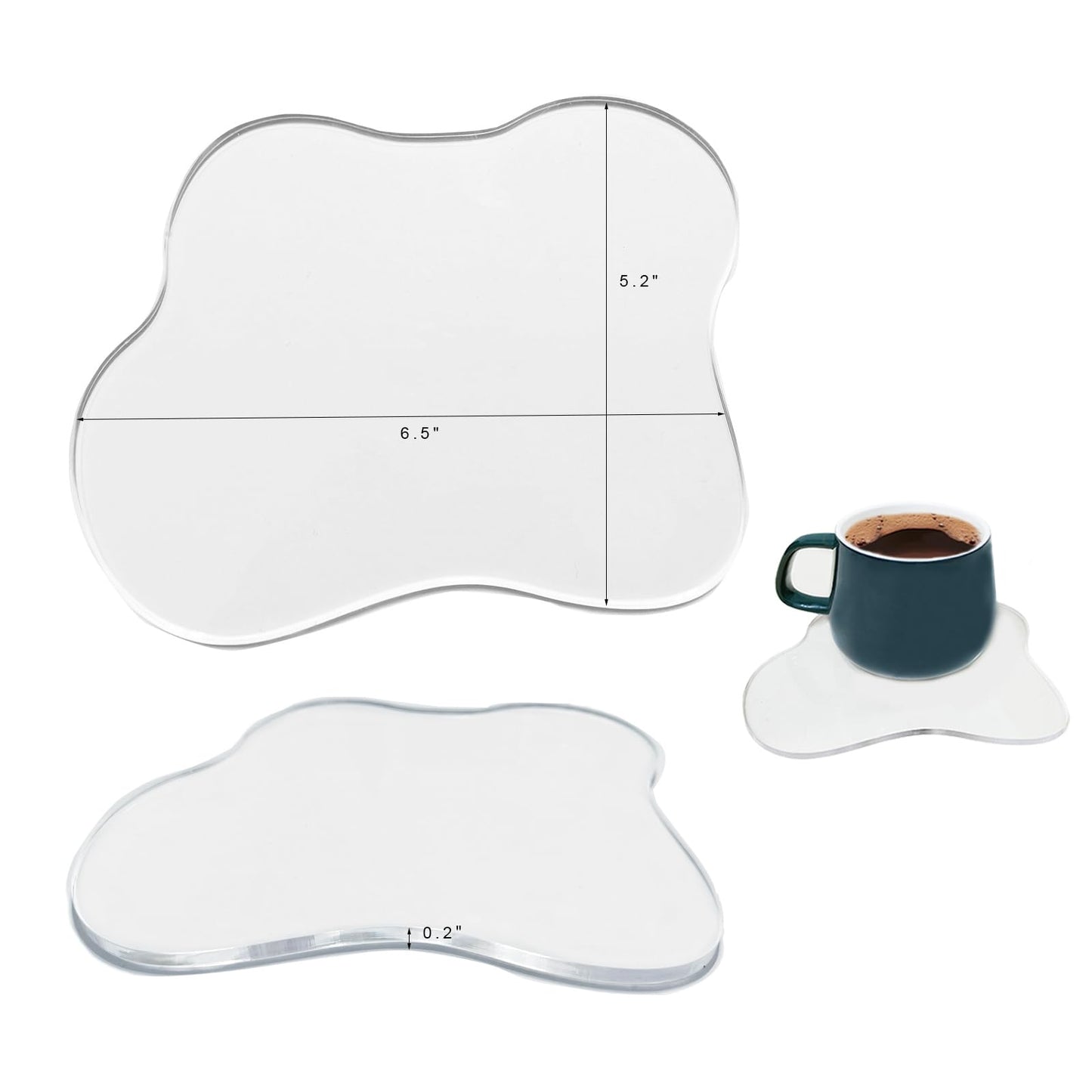 Toyarone Acrylic Coaster for Desk, Transparent Coaster Decorative Plates, Clear Cloud Shape Coffee Cup Mats for Kitchen, Bar, Dining Table(2, Transparent)