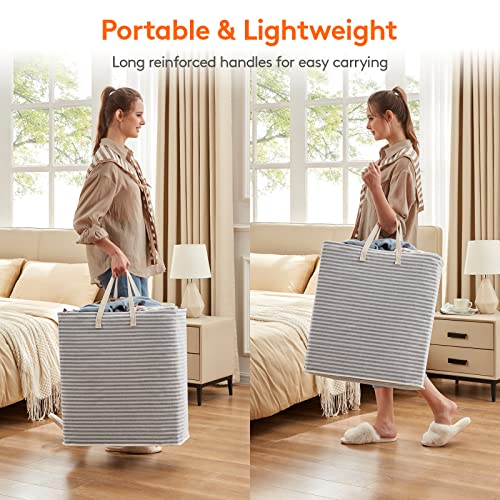 Large Laundry Basket 100L Grey Collapsible & Freestanding - 2 Pack