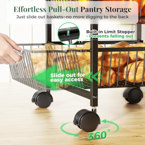 3-Tier Pull-Out Rolling Pantry Organizer with Wheels - Fits Under 25-Inch Shelves, Heavy Duty Metal Storage Cart - Variation 2