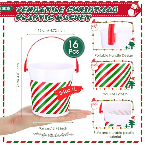 Sliner 16 Pcs Christmas Plastic Buckets with Red/Green Handles – Gift & Party Ice Buckets (16 Count)