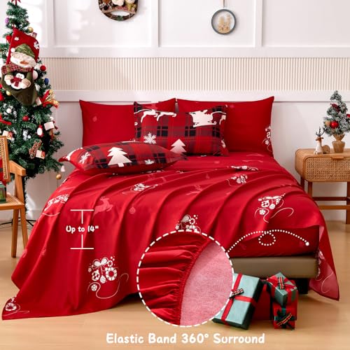 Luxudecor Christmas Queen Comforter Set 7 Pieces, Red Buffalo Plaid