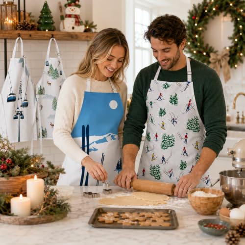 Velmitten 4 Pack Christmas Ski-Themed Kitchen Aprons for Adults