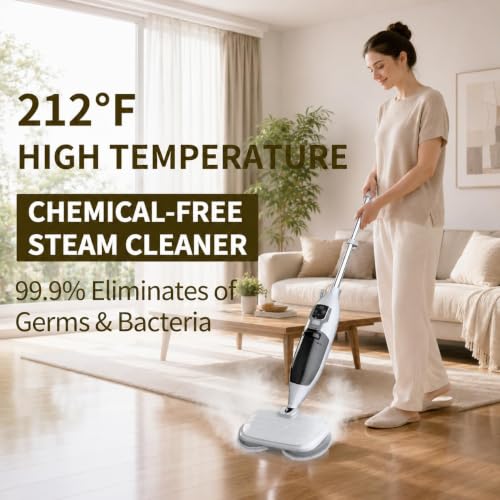 PUREBEAR White 300°F Steam & Scrub Mop with 13 Accessories – Lightweight Floor Cleaner