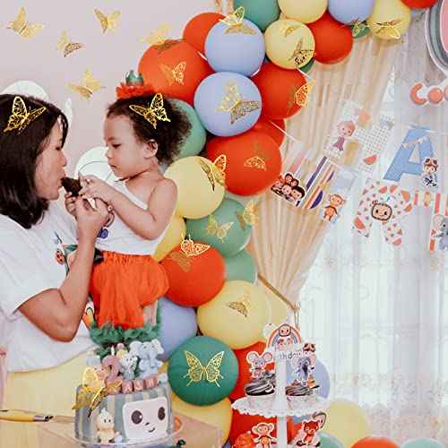 iinuu Gold Butterfly Wall Decor Stickers, 60pcs Golden Butterfly Birthday Party Decorations Butterfly Cake Decorations for Baby Shower Bday Wedding Christmas 3D Paper Butterflies Girls Bedroom Decor