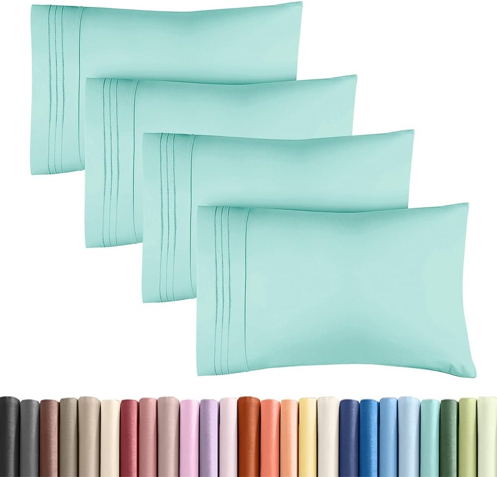 King Standard Pillow Cases - Soft Hotel Quality Covers for Comfy Bedding | Set of 4 - Spa Blue
