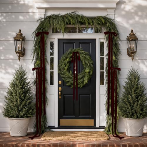 2-Pack Extra-Long Burgundy Velvet Christmas Bows 9x52in - Double-Sided, Front-Back Showpiece