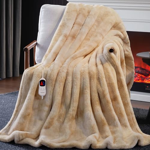 Guohaoi Electric Heated Blanket Faux Rabbit Fur Throw 62x84 Inches