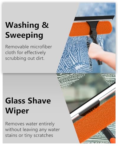 20FT Telescoping Window Squeegee Kit with 2-in-1 Glass Cleaner & Cobweb Duster