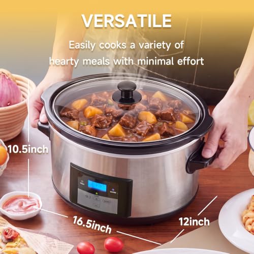 8.5 Qt Aluminum White Slow Cooker with Timer - Large Capacity for 10+ Servings
