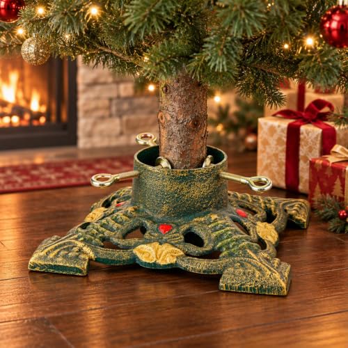 Sungmor 10.6 Inch Cast Iron Christmas Tree Stand - Fits Up to 6 ft, 3-inch Trunk, Pattern 1