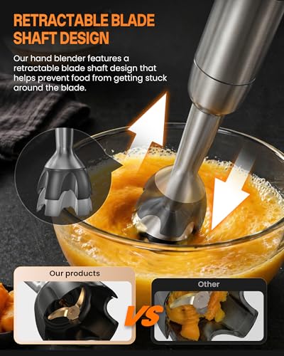 GAVASTO Black Smart Immersion Blender with Telescopic Rod & Stepless Speed Control