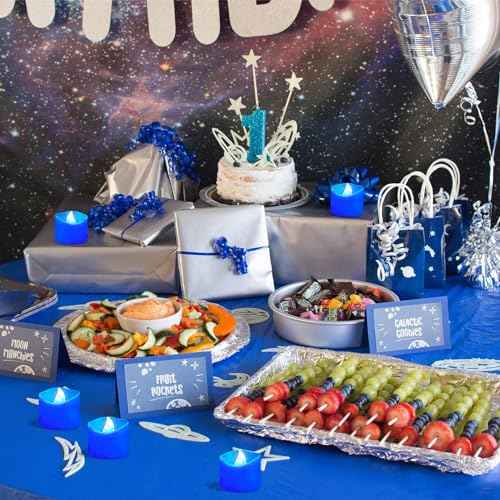 12 Pack Flameless Blue Tea Light Battery Operated, Blue Flickering Flame LED Votive Tealight, Outdoor Electric Fake Candles Bulk for Wedding Blue Party Birthday Halloween Christmas Decorations