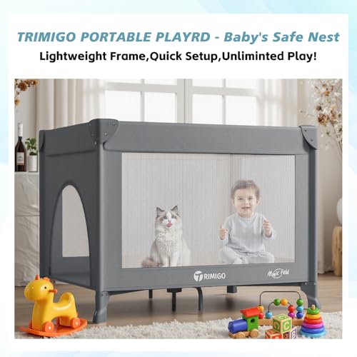 Grey Portable Baby Playard & Travel Crib with Mattress - Foldable & Lightweight