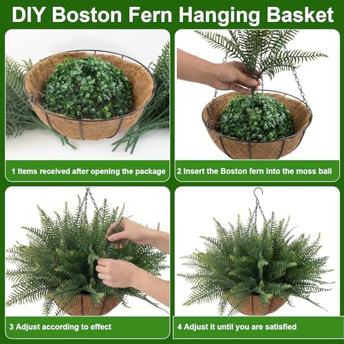 Green Fake Ferns Hanging Baskets - 2 Pcs Outdoor & Indoor Decor, No Maintenance