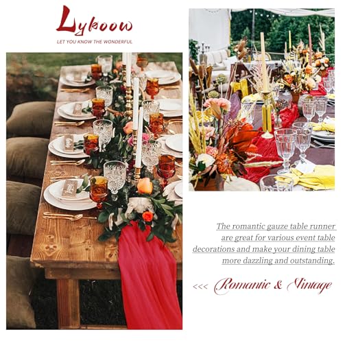Lykoow 15 Packs Red Cheesecloth Table Runner 21.5x120in - Rustic Gauze Wedding Decor