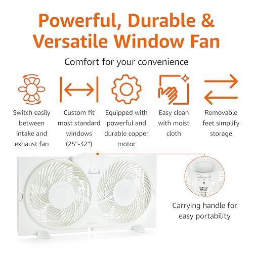 Twin Window Fan for Home Bedroom - 9 Inch Reversible Airflow & Exhaust - Basic Variation