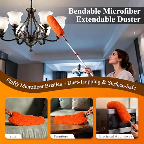 26ft High Reach Duster Kit with 20ft Extension Pole for Ceiling & Fan Cleaning - Includes Cobweb & Window Squeegee