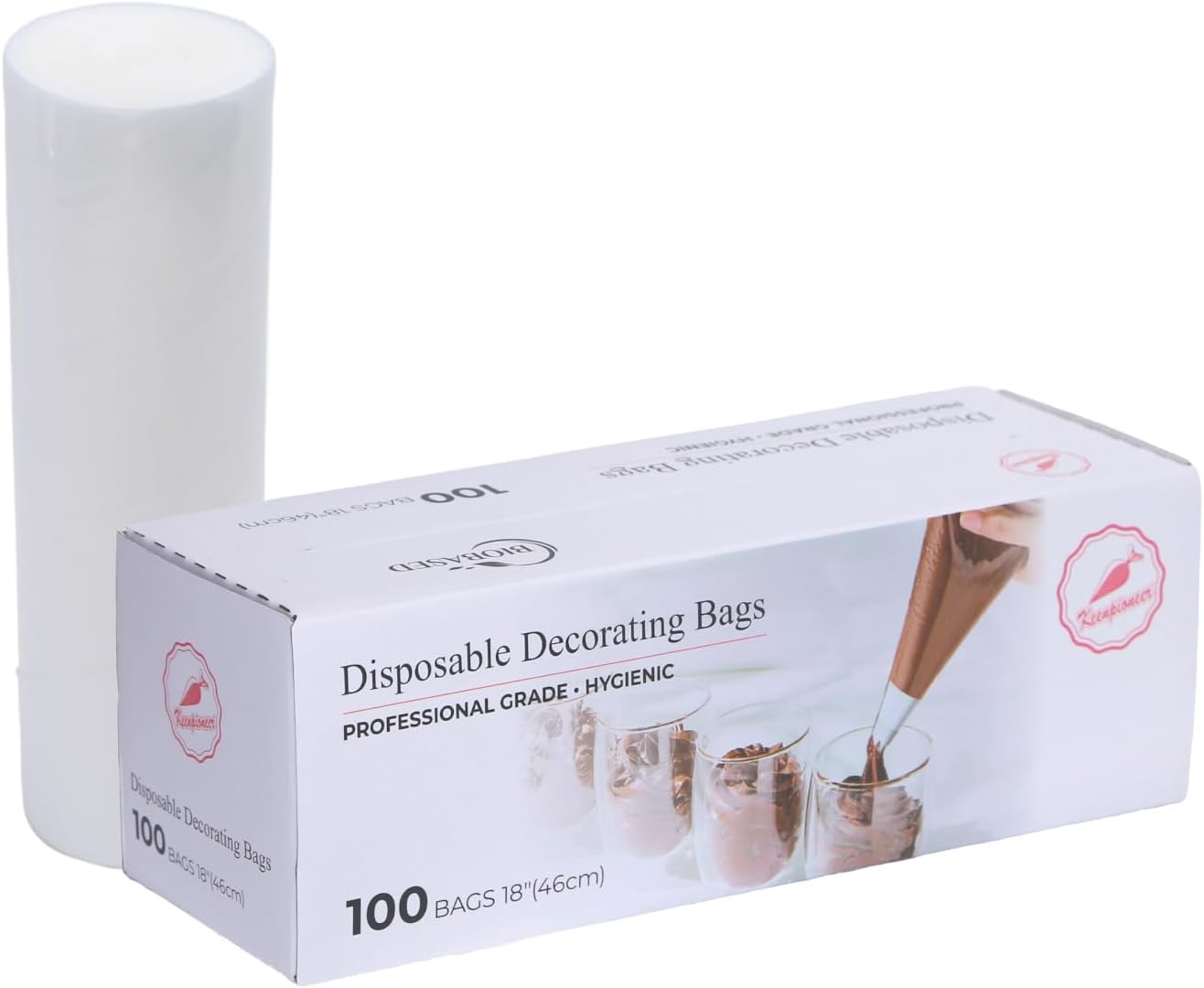 Keenpioneer 18-Inch Disposable Piping Bags - Large Capacity Biobased Cake Decorating Bags | Pack of 100