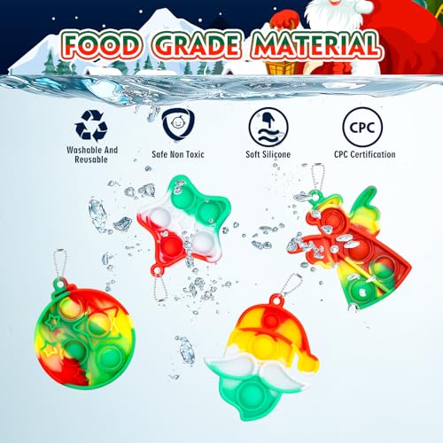 Genuvi 30PCS Christmas Pop Fidget Keychain Toys Bulk Christmas Party Favors Kids