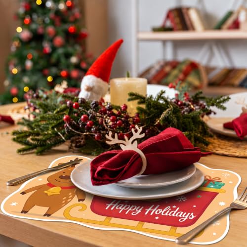 Sunnychicc 6 Pcs Christmas Placemats Set Santa Snowman 11.8 x 15.8 in - Xmas